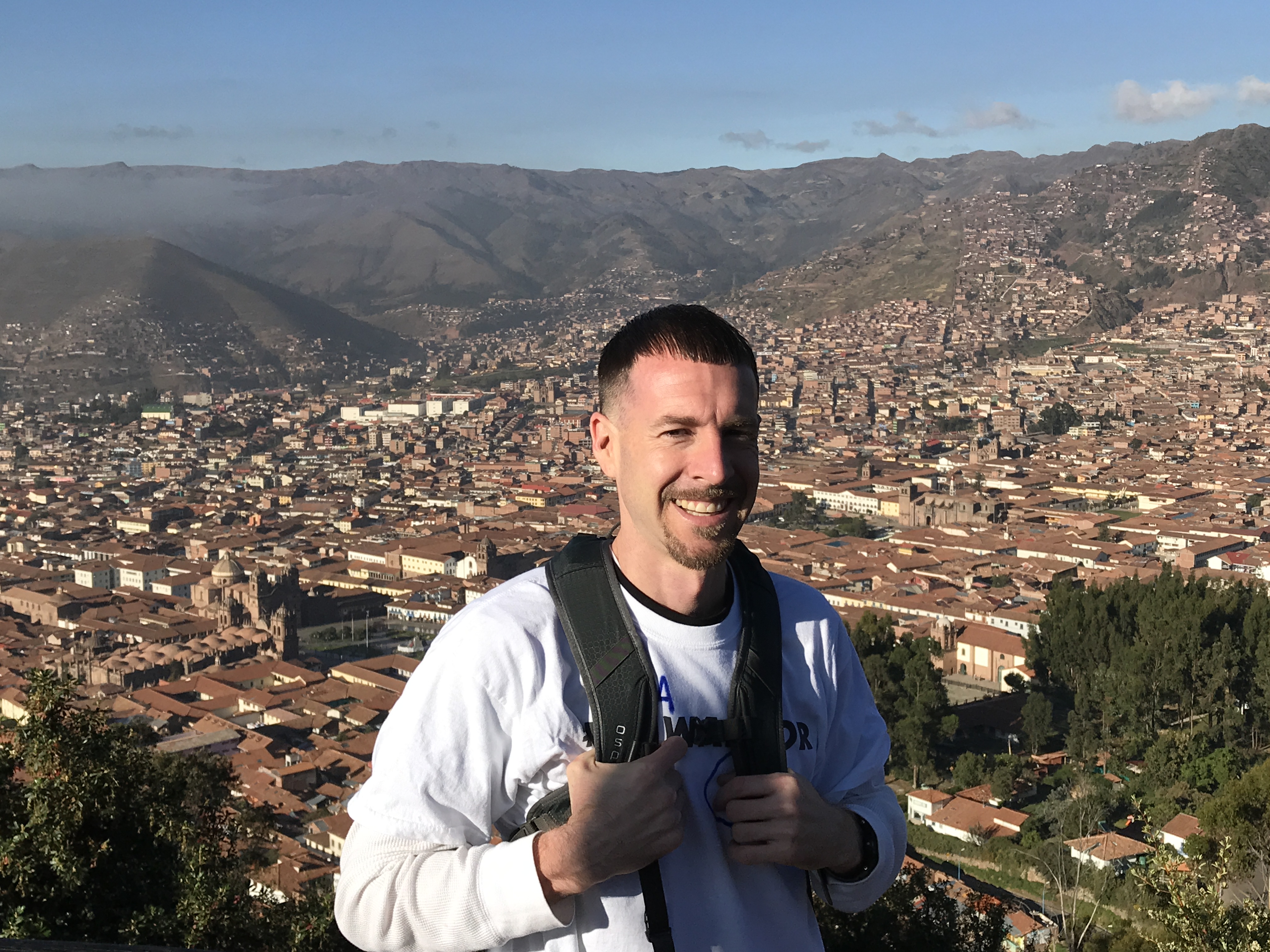 Anthony Alegrete at the top of Cusco, Peru